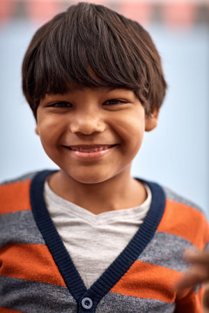 Education, happy and portrait of child in classroom for learning, knowledge and future. Growth,...