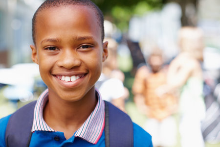 Portrait, education and campus with boy at school for learning, students and future development....