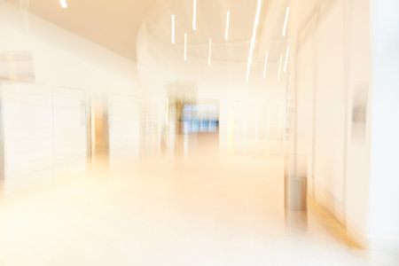 Architecture, airport and design interior with rays for fluorescent, travel industry and lines of...