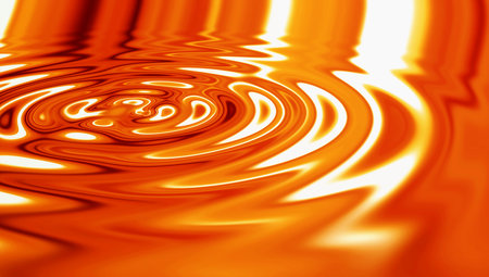 Waves, ripple and orange with liquid, pattern and background for digital 3d texture. Environment, reflection and futuristic with abstract, fluid and art deco for dynamic flow and visual glowの写真素材