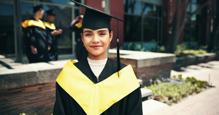Success, portrait and graduation for woman, smile and celebration of education, event and confident....