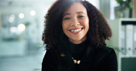 Accounting, portrait and smile of business woman in office for banking or financial bookkeeping. Economy, finance and wealth management with face of happy accountant in workplace as consultantの写真素材