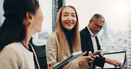 Business people, meeting and collaboration for planning, discussion and company financial review in...