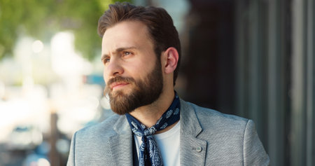 Businessman, vision and thinking with balcony in real estate agency for ideas, planning and company. Male person, brainstorming and mindful as employee, realtor and professional in office buildingの写真素材