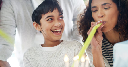 Child, mother or birthday party horn for celebration with parents, surprise gathering or bonding...