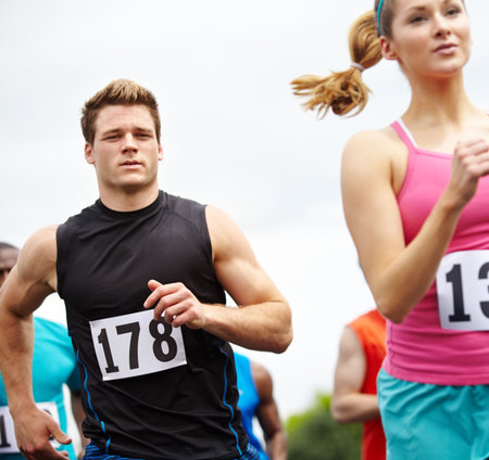 Marathon, running and people with fitness, energy and health with cardio, wellness or sports....
