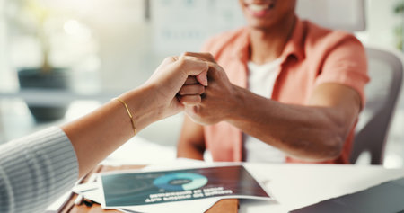 Business people, hands and fist bump for welcome, collaboration or happy for b2b opportunity...