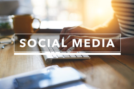 Typing, hands and keyboard for writer, creative and article for website, online and social media. Computer, blogger and content creation for story, freelancer and person in home office and techの写真素材