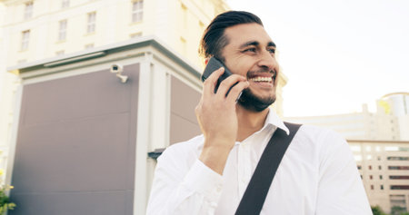 City, phone call and thinking with business man outdoor for communication, networking or travel....