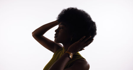 Beauty, afro care and black woman with hair, salon treatment and natural texture with volume....