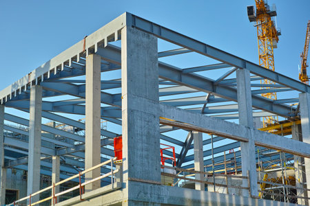 Building, frame or architecture for construction site, skyscraper or industrial development....