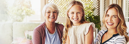 Mother, child and grandmother with portrait outdoor by home for relax, bonding together and trust....