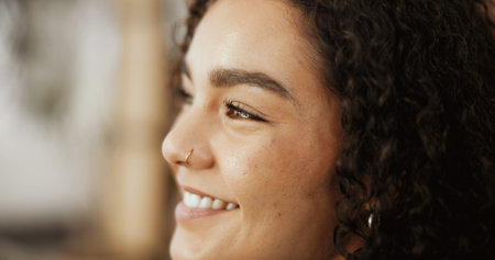 Thinking, smile and student with woman at home for scholarship opportunity, planning future and...