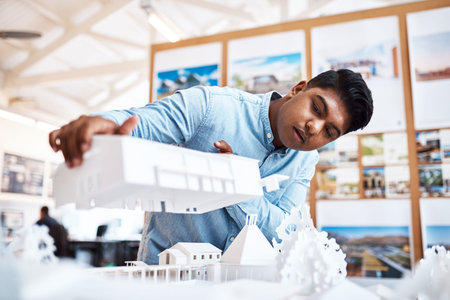 Planning, engineering and man in office with 3d design for building development, maintenance or...