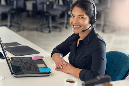 Portrait, call center and customer support with business woman in office for communication, contact...