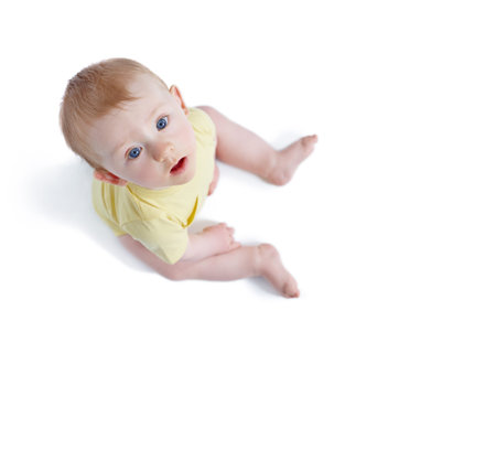 Portrait, baby and curious for play in studio of sensory development, discovery activity and growth....