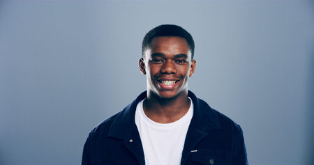 Portrait, space and student with black man in studio for development, education or learning....