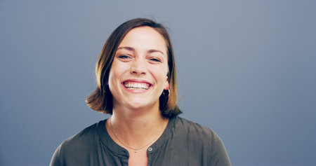 Pride, entrepreneur and portrait of woman in studio for professional, designer and smile. Happiness, creative startup and confidence with person on background for opportunity, small business or spaceの写真素材