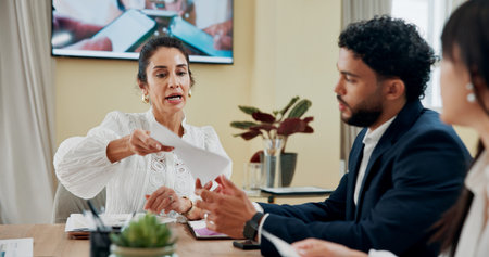 Planning, meeting and documents with business people in office for strategy, discussion and company...