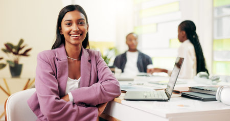 Girl, college student and arms crossed with smile in library, pride or confident with development at...