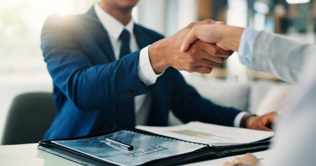 Handshake, contract and business men in office for meeting, partnership or thank you for investment....
