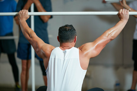 Dont use machines, become one. Rearview shot of a man doing pvc exercises at the gym.