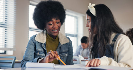 Education, help and test with people in classroom for high school academy, future and scholarship....
