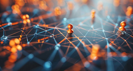 Network, abstract and connect for communication, link and global internet with digital grid or dataの素材
