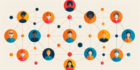 Network, connect and people with icon, contacts and collaboration with animation, society andの素材