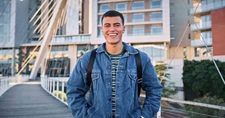 Man, student and portrait at college for education, learning and happy for academic opportunity....