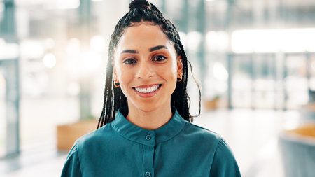 Portrait, business and woman with smile in office for bookkeeping, about us and accountant. Happy,...