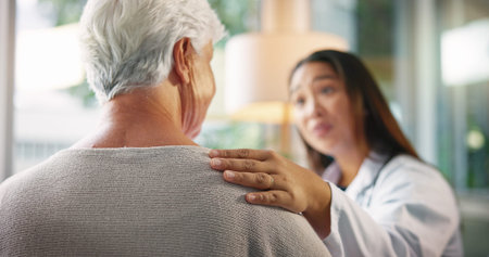 Empathy, doctor and senior patient in hospital, checkup and support with healthcare, consulting and...