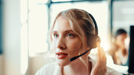Call center, listen or woman with customer service headset, sales consulting or loan advice....