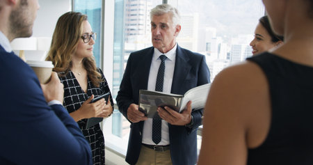 Office, ceo and discussion with group, paperwork and plan for investment with file or collaboration....