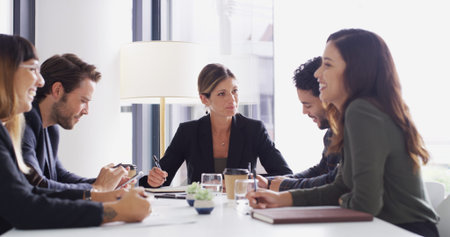 Collaboration, management and meeting with broker team in boardroom for discussion or planning....