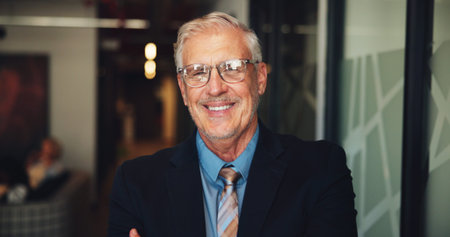Investor, proud and mature businessman with smile for investment project or venture capital. CEO,...