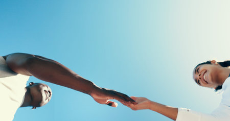 Handshake, running and teamwork with friends in city for support, fitness club and motivation....