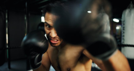 Boxing, man and training with fitness, fight and challenge with power, exercise and defence. Person,...