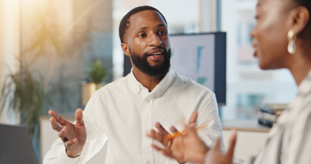 Business, black people and team planning in office for financial schedule, briefing and feedback. Collaboration, discussion and proposal for accounting, brainstorming solution or audit in meetingの写真素材