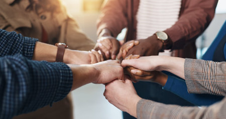 Holding hands, community and group of people in unity for support, help and solidarity at therapy....