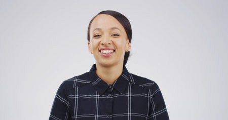 Student, smile and portrait of woman in studio for learning, education or university development....