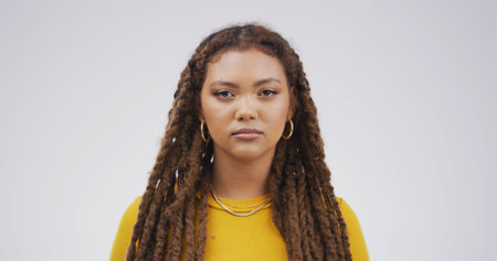 Braids, education and portrait of student woman on studio space for college or university...