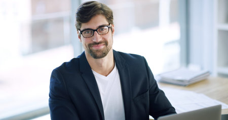 Businessman, smile and confidence with portrait in office for payroll management, career pride and...