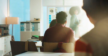 Back, education and students in classroom of college or university for course, learning and study. Development, lecture and lesson with people in class at school for future, growth or knowledgeの写真素材