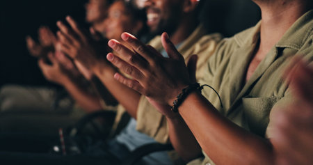 Applause, hands and audience in theatre for movie, comedy show and reaction for film in cinema....