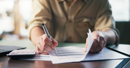 Office, agreement and hands with document, signing or employee with terms or investment opportunity....