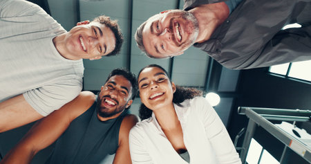 Portrait, team and group in gym, athlete or happy for fitness, exercise and commitment for wellness....