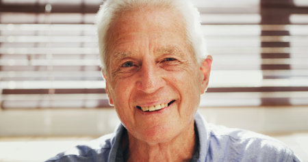 Smile, relax and portrait of senior man in home with confidence, pensioner and positive attitude....
