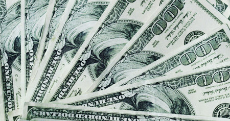 Stack, salary and cash closeup for fraud crime, money laundering and smuggling wages. Notes, dollars...