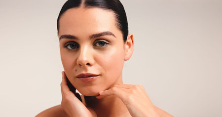 Skincare, beauty and portrait of woman in studio with natural, cosmetic and facial glow. Health,...